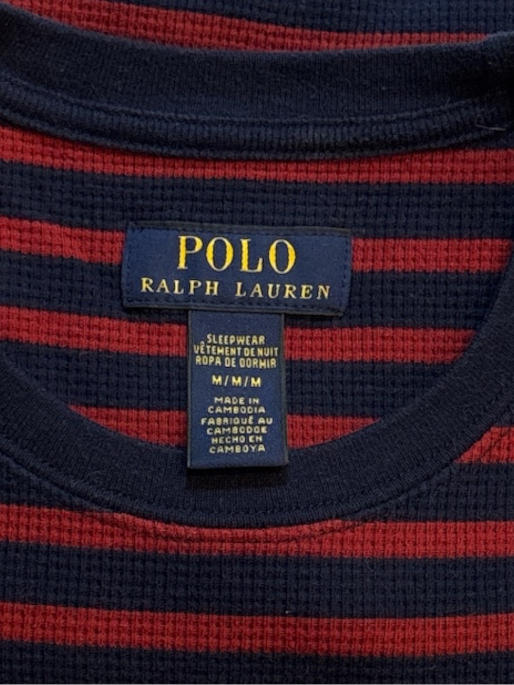 Men’s Polo by Ralph Lauren Navy and Red Striped Long Sleeve Sleep Shirt - Picture 3 of 3